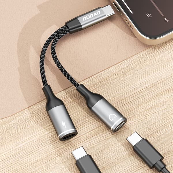 2-i-1 USB-C-splitteradapter för ström och hörlurar - grå