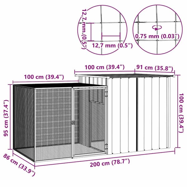 vidaXL kyllingebur grå 200x91x100 cm stål