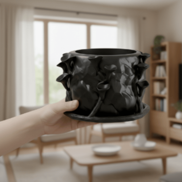 Moderne sort svampeformet urtepotte til planter i kunstnerisk stil