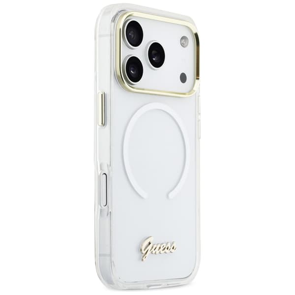 Guess IML Gradient Script Metal MagSafe-skal till iPhone 17 Pro Max Vitt
