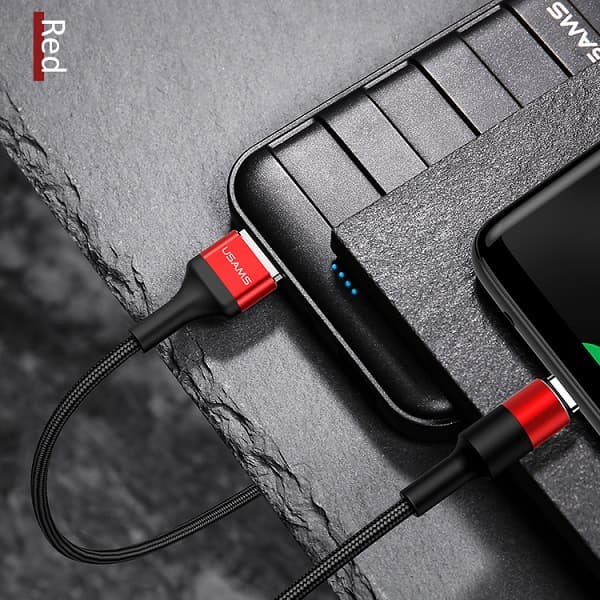 USAMS Flätad U5-kabel 2A USB-A till USB-C 1,2m Röd