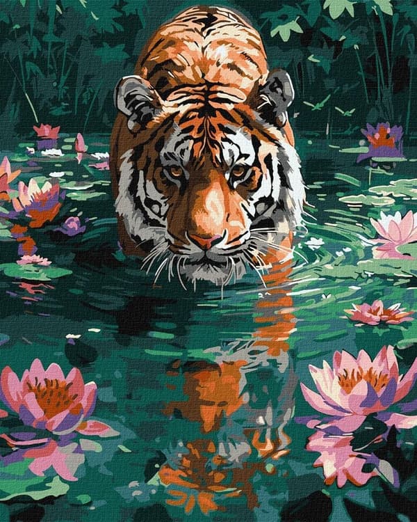 Maleri efter tal - Tiger på jagt 40x50cm