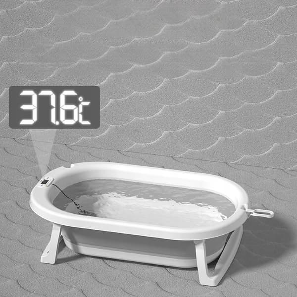 Sammenklappeligt badekar med termometer, sikkert badekar + badepude