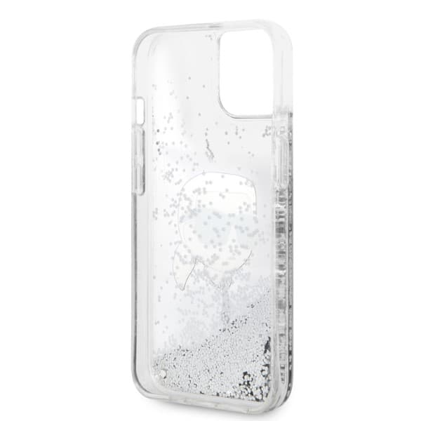 Karl Lagerfeld Glitter Karl Head-etui til iPhone 14 Plus, sølv