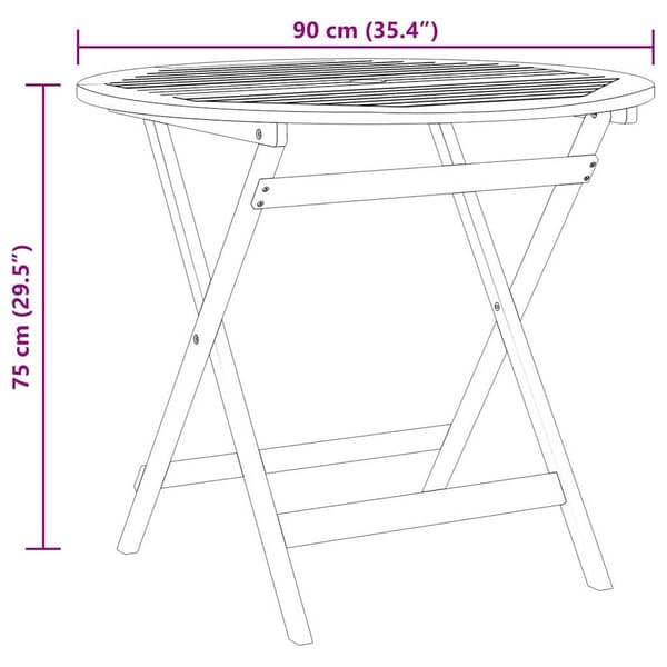 vidaXL foldbart havebord Ø90x75 cm massivt eukalyptustræ