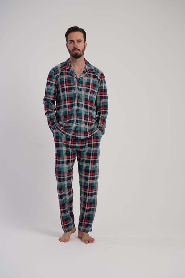 Herrpyjamas i bomull, långärmad, långbyxor, Vienetta M, dragkedja