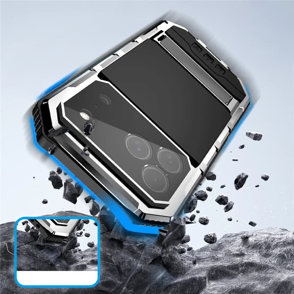 Pansret cover til iPhone 17 Pro, R-JUST, med stativ, sølv