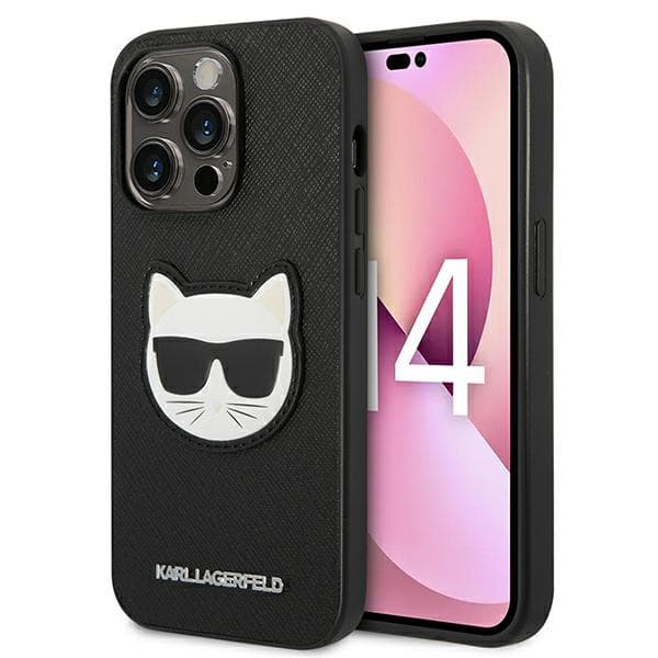 Karl Lagerfeld Saffiano Choupette Head Patch-etui til iPhone 14 Pro, sort