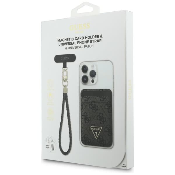 Guess trekantet MagSafe pung + håndrem sæt, sort
