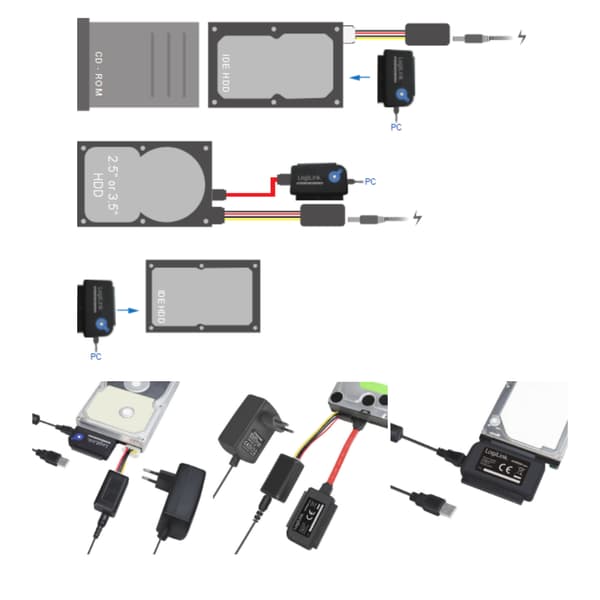 USB 3.0 SATA IDE til HDD 2,5” 3,5” CD DVD Adapter LogiLink OTB Connection