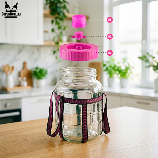 8 L krukke med plastiklåg + stropper