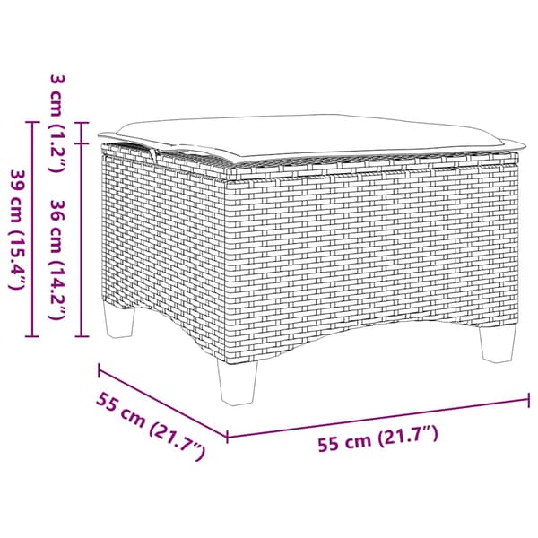 vidaXL Trädgårdspallar med kuddar 2 st grå polyrattan