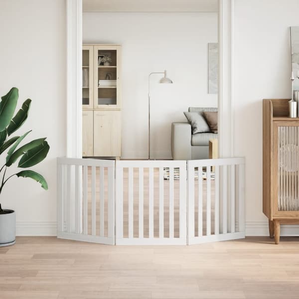 vidaXL foldbart sikkerhedsgitter til hunde, 3 paneler, hvid, 150 cm