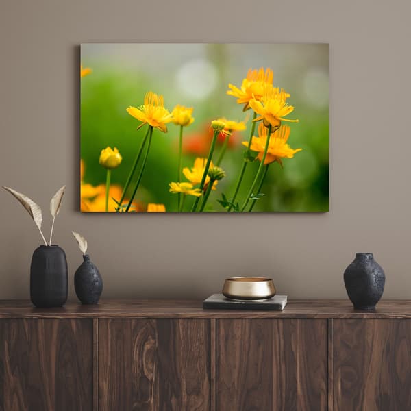 Lærredstryk Botanik Gule blomster 100x80 cm