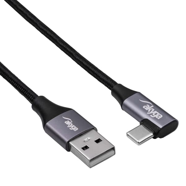 USB-C / USB-A -kulmakaapeli 1 m AK-USB-74 60 W punottu