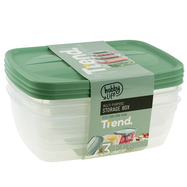 HOB021017 SET MED 3 REKTANGULÄRA MATBEHÅLLARE 2 L