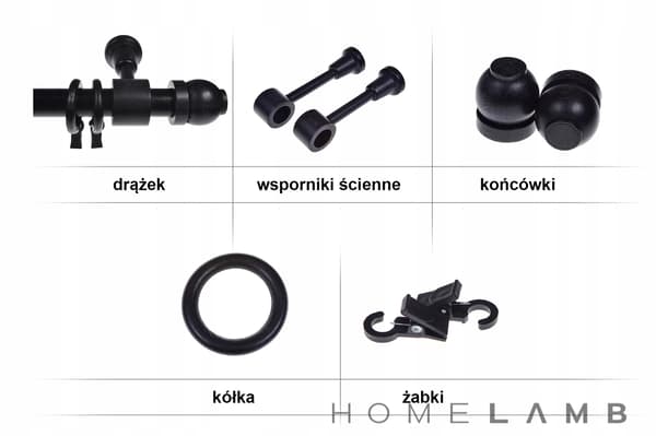 Puinen verhotanko, musta, 100 cm, pallo