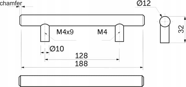 Møbelgreb GElænder krom 128/188 mm AKS