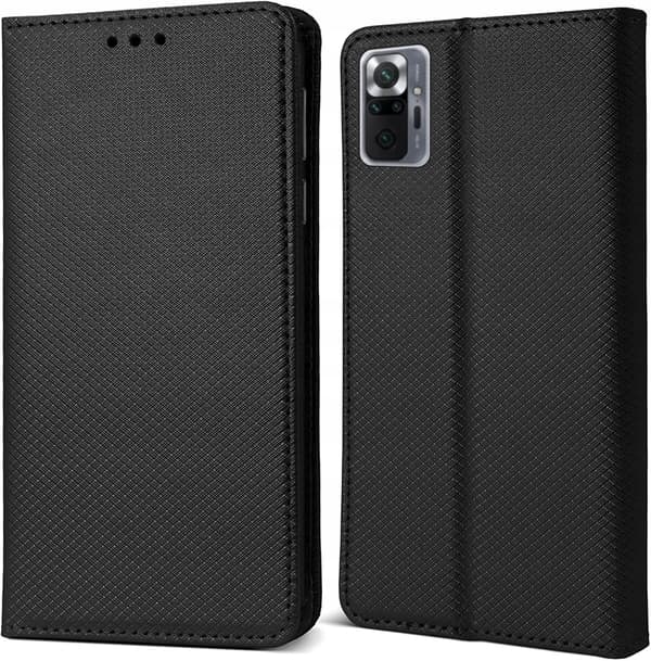 Flip-etui til Xiaomi Redmi Note 10 Pro Pocket, sort + 9H GLAS