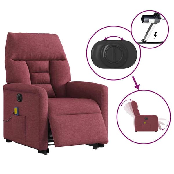vidaXL Elektrisk lyftbar massagefåtölj röd