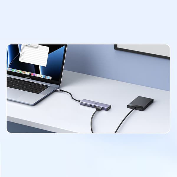 5in1 Monitoiminen HUB-sovitin USB-C 3x USB-A HDMI 4K PD 100W Harmaa