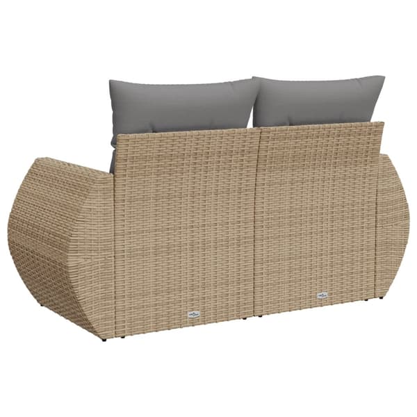 vidaXL Trädgårdssoffa med kuddar, 2-sits, beige, polyrotting