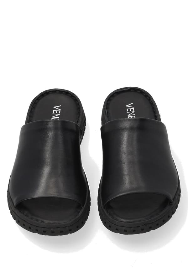 Sorte læderflip-flops til kvinder med bredt skaft Sorte læderflip-flops til kvinder med bredt skaft 37