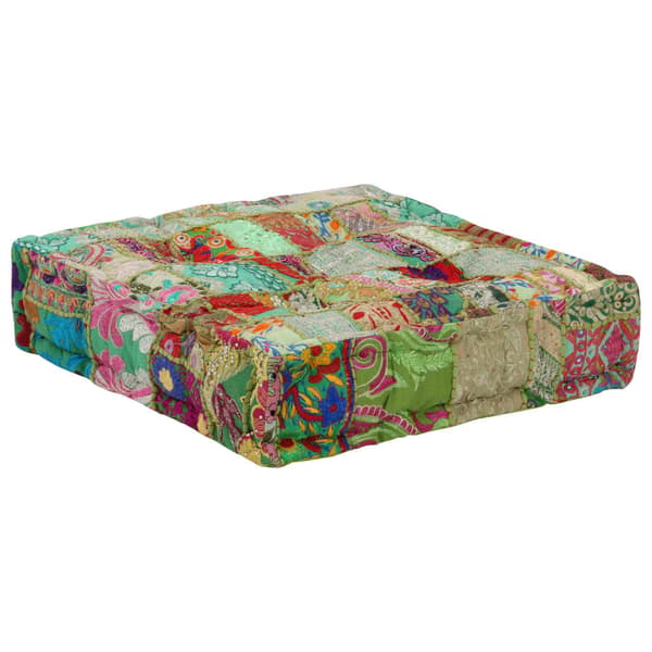 vidaXL firkantet patchwork bomuldspuf 50x50x12 cm grøn