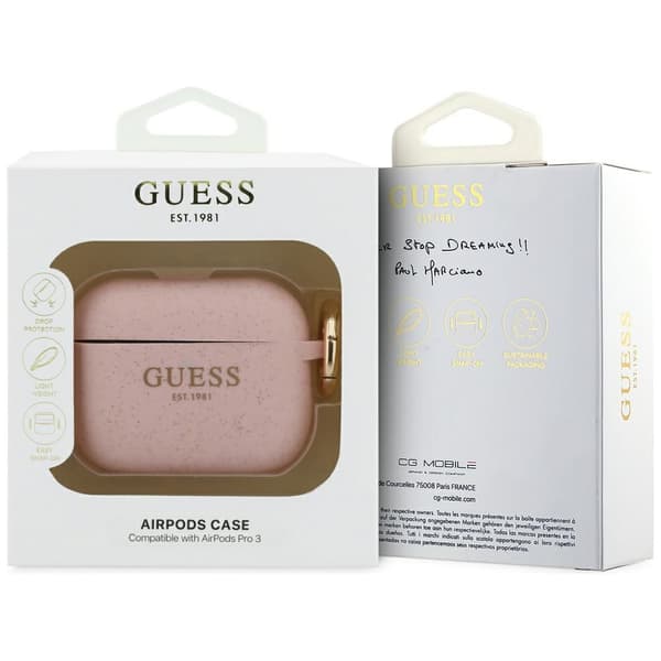 Guess Silikone Glitter Ring Etui til AirPods Pro 3 Lyserød