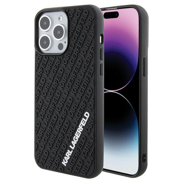 Karl Lagerfeld 3D gummicover med flere logoer til iPhone 15 Pro Max, sort