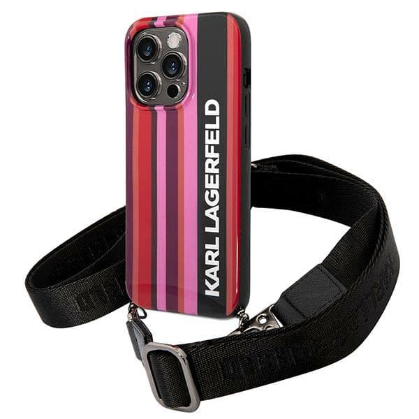 Karl Lagerfeld Color Stripes Strap-etui til iPhone 14 Pro Max, lyserød