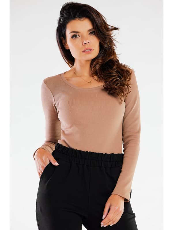 Enkel ribbad bomullsbody, beige M