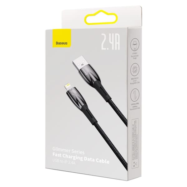 Glimmer Series USB-A kabel iPhone Lightning 480Mb-s 2.4A 2m sort