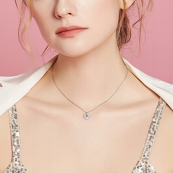 Sølvkæde pr 925 hjerte med cubic zircon krystal hjerte sølvstjerne