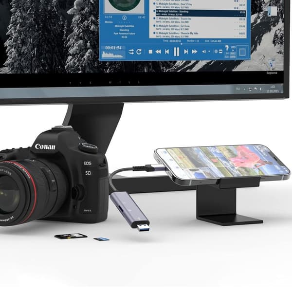 SD/Micro SD-hukommelseskortlæser med iPhone Lightning/USB-A-stik - Grå