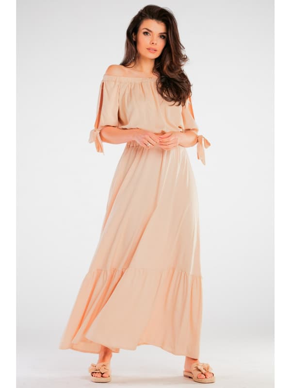 Sommar, luftig viskosmaxikjol, beige L/XL