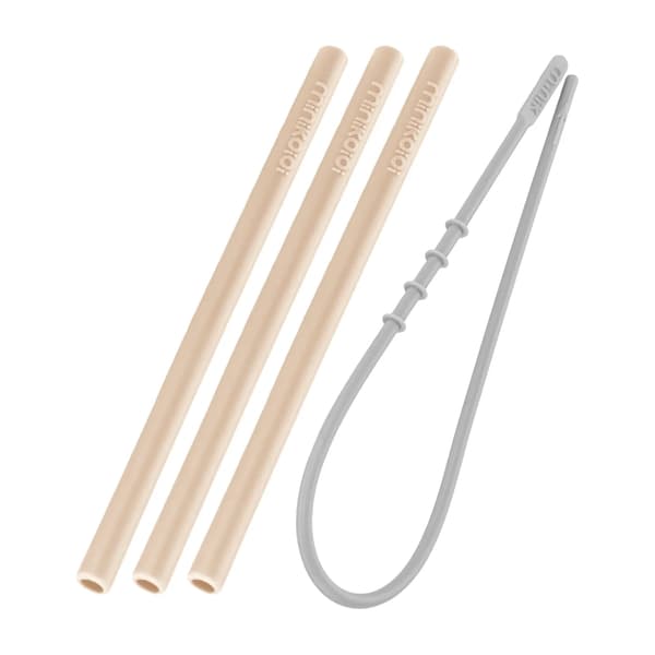 Silikoniset pillit lapsille puhdistusharjalla 3 kpl beige
