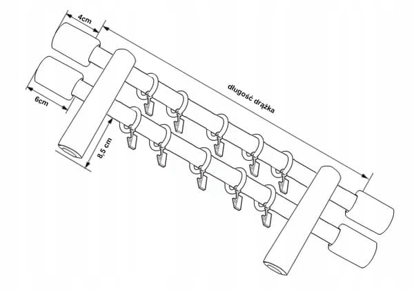 Dobbelt gardinstang i træ, moderne, egetræ, 120 cm, cylinder