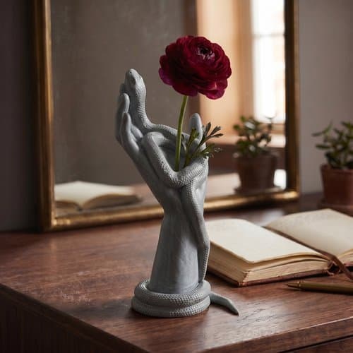Dekorativ grå slangeformet plantevase, kunstnerisk stil