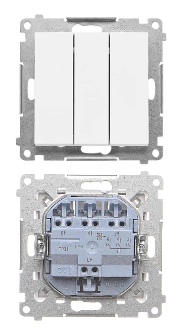 Simon 55 Triple Switch 3-fold Indbygget 16AX Mat Hvid