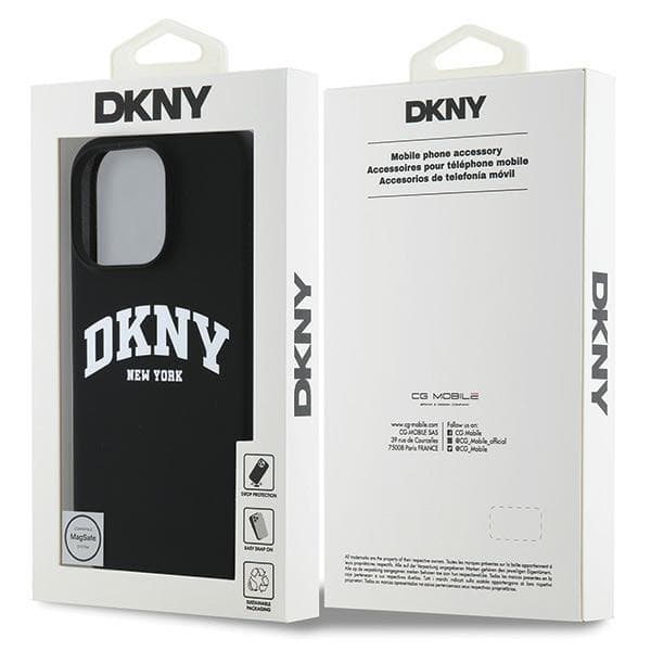 DKNY Liquid Silicone White Printed Logo MagSafe-etui til iPhone 16 Pro, sort