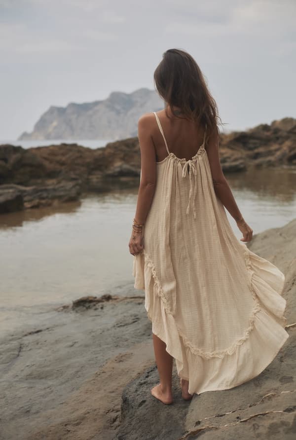 Bina - Boho beige maxikjole ONE SIZE