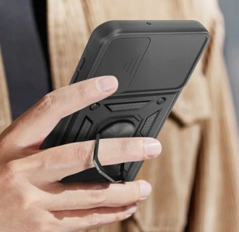 Etui til Samsung Galaxy S24 FE ARMOR SLIDE RING FORSTÆRKET ETUI + 9H GLAS