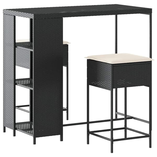 vidaXL 3-delt barsæt med hynder, sort polyrattan