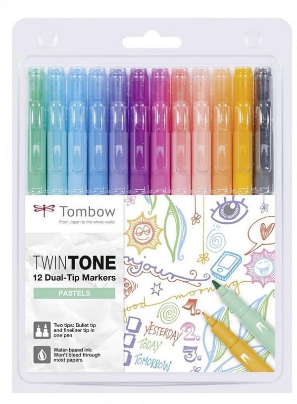 TwinTone dobbeltsidede pastelmarkører, 12 farver