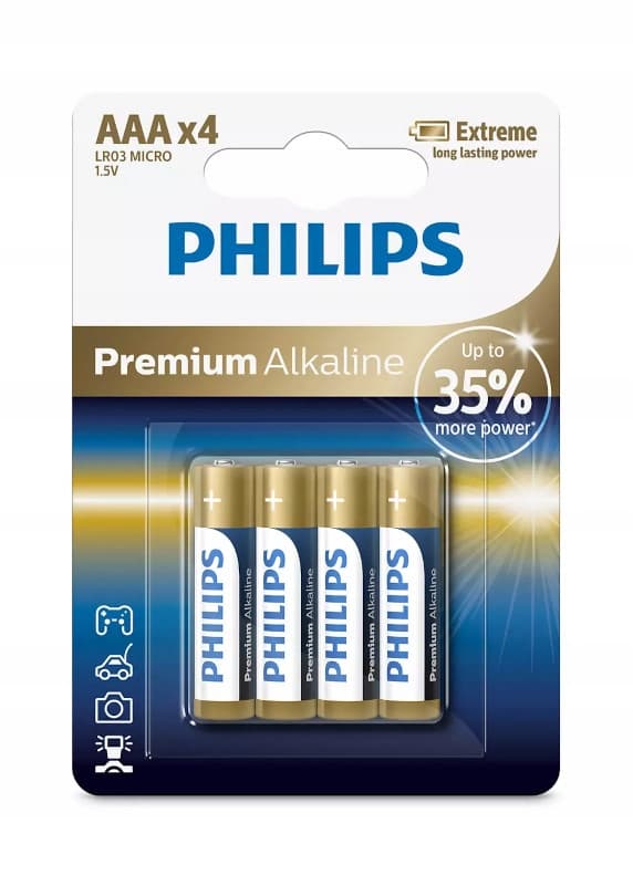 4 AAA alkaliske batterier Philips Premium Alkaline