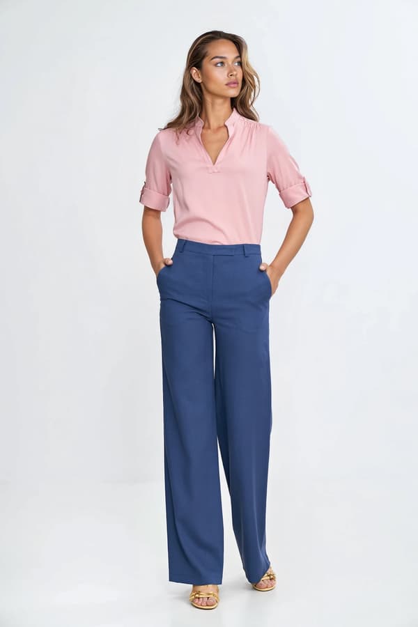 Bootcut-byxor av rayon med dold knapp - kobolt 40