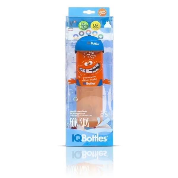 2-i-1 flaske, orange og blå låg