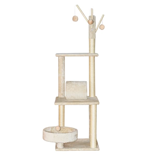 TomiDomi Beige Kradsetræ til Katte 116 cm, 5 Niveauer, Hus, Tårn, Bolde