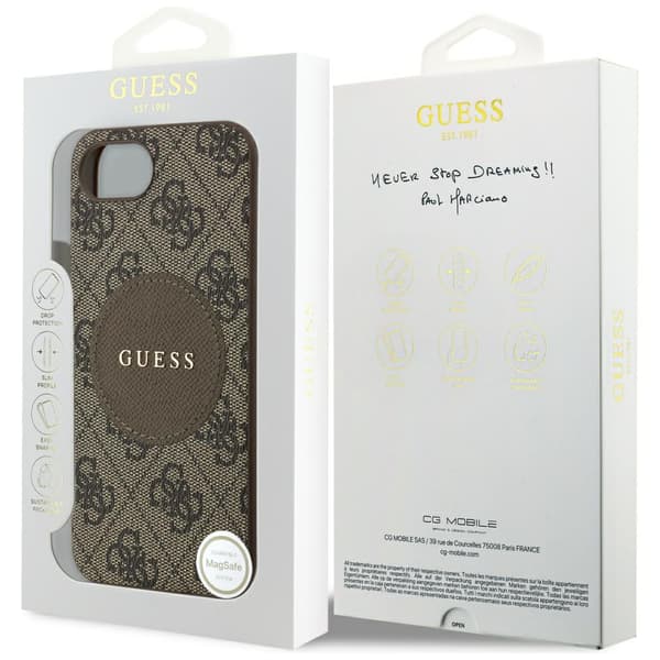 Guess 4G Circle Classic Logo-etui til MagSafe til iPhone 16e, brun